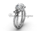 14kt white gold diamond Fleur de Lis, halo, eternity engagement ring VD208140 - Vinsiena Designs