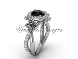 14kt white gold diamond Fleur de Lis, halo, eternity, Black Diamond engagement ring VD20889 - Vinsiena Designs