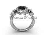 14kt white gold diamond Fleur de Lis, halo, eternity, Black Diamond engagement ring VD20889 - Vinsiena Designs