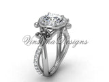 14kt white gold diamond Fleur de Lis, halo engagement ring VD20889 - Vinsiena Designs