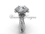 14kt white gold diamond Fleur de Lis, halo, eternity, "Forever One" Moissanite engagement ring VD20889 - Vinsiena Designs