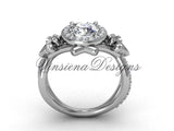 14kt white gold diamond Fleur de Lis, halo engagement ring VD20889 - Vinsiena Designs