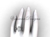 14kt white gold diamond Fleur de Lis, halo, eternity, "Forever One" Moissanite engagement ring VD20889 - Vinsiena Designs