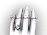 14kt white gold diamond Fleur de Lis, halo engagement ring, wedding band, "Forever One" Moissanite engagement set VD20889S - Vinsiena Designs