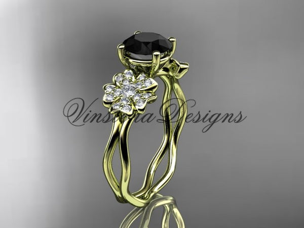 14kt yellow gold diamond Cherry Blossom flower, Sakura engagement ring  Black Diamond VD8019 - Vinsiena Designs