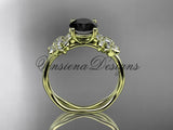 14kt yellow gold diamond Cherry Blossom flower, Sakura engagement ring  Black Diamond VD8019 - Vinsiena Designs