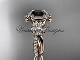 14kt rose gold  diamond Cherry Blossom flower, Sakura engagement ring Black Diamond VD8089 - Vinsiena Designs