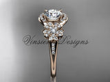 14kt rose gold  diamond Cherry Blossom flower, Sakura engagement ring "Forever One" Moissanite VD8091 - Vinsiena Designs