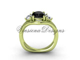 Unique 14kt yellow gold Three stone engagement ring, Black Diamond VD8112 - Vinsiena Designs