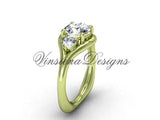 Unique 14kt yellow gold Three stone engagement ring, "Forever One" Moissanite VD8112 - Vinsiena Designs