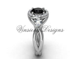 Unique 14k white gold wedding ring, engagement ring, Black Diamond VD8127 - Vinsiena Designs