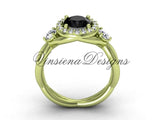 Unique 14kt yellow gold wedding ring, engagement ring, Black Diamond VD8127 - Vinsiena Designs