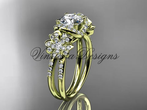 14kt yellow gold diamond Cherry Blossom flower, Sakura engagement ring  Moissanite VD8140 - Vinsiena Designs