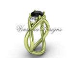Unique 14kt yellow gold Three stone engagement ring, Black Diamond VD8156 - Vinsiena Designs