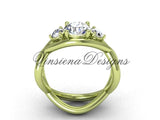 Unique 14kt yellow gold Three stone engagement ring, "Forever One" Moissanite VD8156 - Vinsiena Designs
