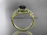 14kt yellow gold diamond Cherry Blossom flower, Sakura engagement ring  Black Diamond VD8189 - Vinsiena Designs