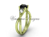 Unique 14kt yellow gold Three stone engagement ring, Black Diamond VD8212 - Vinsiena Designs