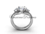 Unique 14k white gold Three stone engagement ring, "Forever One" Moissanite VD8220 - Vinsiena Designs