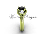 Unique 14kt yellow gold Three stone engagement ring, Black Diamond VD8220 - Vinsiena Designs