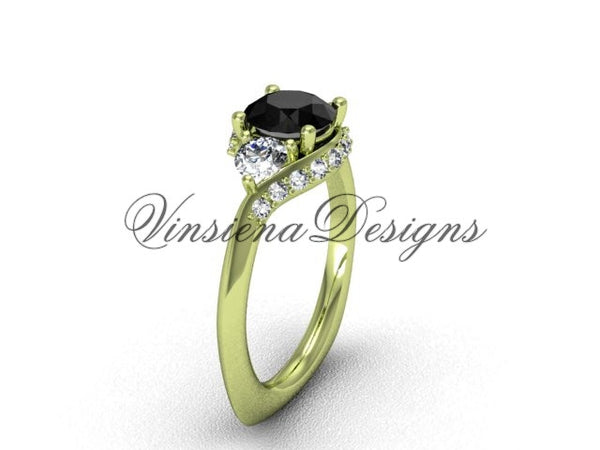 Unique 14kt yellow gold diamond wedding ring, engagement ring, Black Diamond VD8225 - Vinsiena Designs
