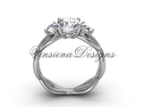 Unique 14k white gold Three stone engagement ring, "Forever One" Moissanite VD8405 - Vinsiena Designs
