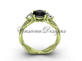 Unique 14kt yellow gold Three stone engagement ring, Black Diamond VD8405 - Vinsiena Designs