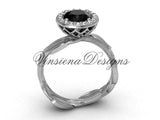platinum diamond leaf and vine engagement ring, Black Diamond VF301002 - Vinsiena Designs