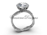 14kt white gold diamond leaf and vine engagement ring VF301002 - Vinsiena Designs
