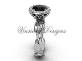 platinum diamond leaf and vine engagement ring, Black Diamond  VF301004 - Vinsiena Designs