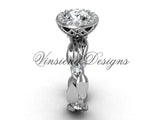 14kt white gold diamond leaf and vine engagement ring VF301004 - Vinsiena Designs