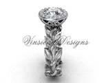 14kt white gold diamond leaf and vine engagement ring VF301007 - Vinsiena Designs