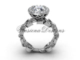 14kt white gold diamond leaf and vine engagement ring VF301007 - Vinsiena Designs