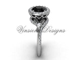 platinum diamond leaf and vine engagement ring, Black Diamond VF301008 - Vinsiena Designs