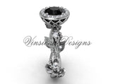 platinum diamond leaf and vine engagement ring, Black Diamond VF301018 - Vinsiena Designs
