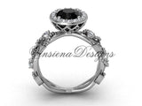 platinum diamond leaf and vine engagement ring, Black Diamond VF301018 - Vinsiena Designs