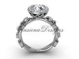 platinum diamond leaf and vine engagement ring, "Forever One" Moissanite VF301018 - Vinsiena Designs