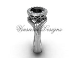 platinum diamond leaf and vine engagement ring, Black Diamond VF301019 - Vinsiena Designs