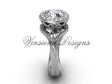 platinum diamond leaf and vine engagement ring, "Forever One" Moissanite VF301019 - Vinsiena Designs