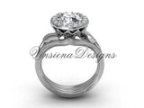 platinum diamond leaf and vine engagement ring, "Forever One" Moissanite VF301019 - Vinsiena Designs
