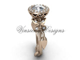 14kt rose gold butterfly, leaf and vine engagement ring VF301020 - Vinsiena Designs