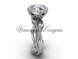 platinum diamond leaf and vine engagement ring, "Forever One" Moissanite VF301021 - Vinsiena Designs
