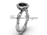 platinum diamond leaf and vine engagement ring, Black Diamond VF301022 - Vinsiena Designs