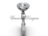 platinum diamond leaf and vine engagement ring, "Forever One" Moissanite VF301022 - Vinsiena Designs