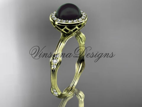 14k yellow gold pearl,diamond, halo engagement ring VFBP301011 - Vinsiena Designs