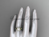 14kt yellow gold pearl, diamond leaf and vine engagement ring VFP301004 - Vinsiena Designs