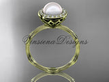 14k yellow gold pearl, diamond, halo engagement ring VFP301011 - Vinsiena Designs