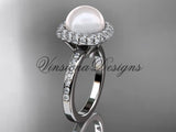 Unique Platinum diamond Pearl engagement ring VP10015 - Vinsiena Designs