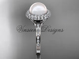 Unique Platinum diamond Pearl engagement ring VP10015 - Vinsiena Designs