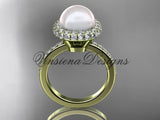 Unique 14kt yellow gold diamond Pearl engagement ring VP10015 - Vinsiena Designs