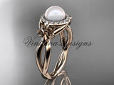 14kt rose gold diamond Fleur de Lis pearl engagement ring VP10023 - Vinsiena Designs